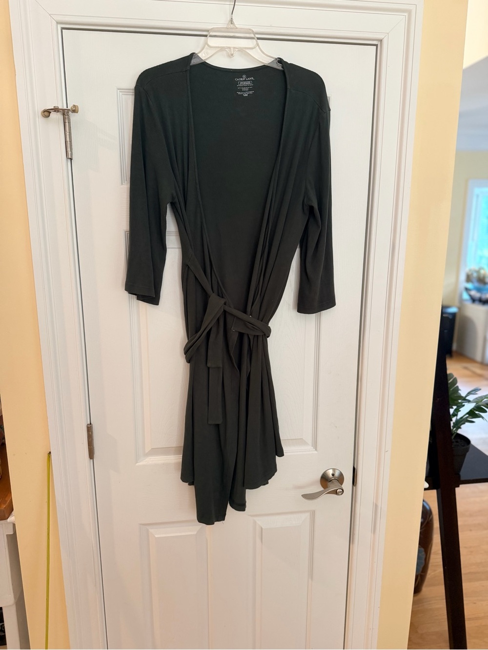 Ladies Size Medium "Caden Lane" Solid Olive Bamboo Knit Maternity Robe GUC
